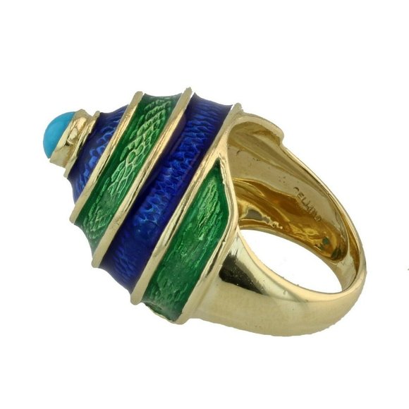 CELLINO 18KT Green and Blue Enamel Vintage Ring - Picture 10 of 11